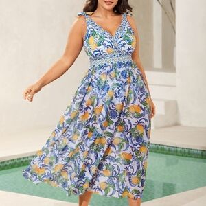 BloomChic Blue, Yellow & Green Floral One-Piece Swim Dress